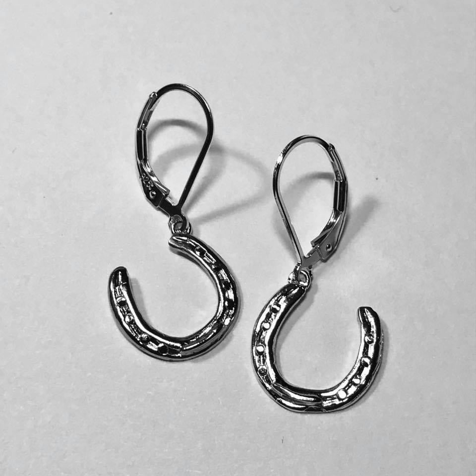 Racing Plate Horseshoe Dangle Earrings