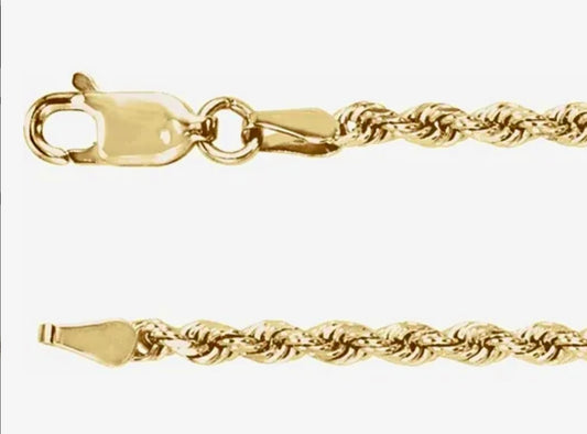 Diamond Cut Rope, ~2.4mm, Necklace & Bracelet (Gold: Please Contact Us For Current Pricing)